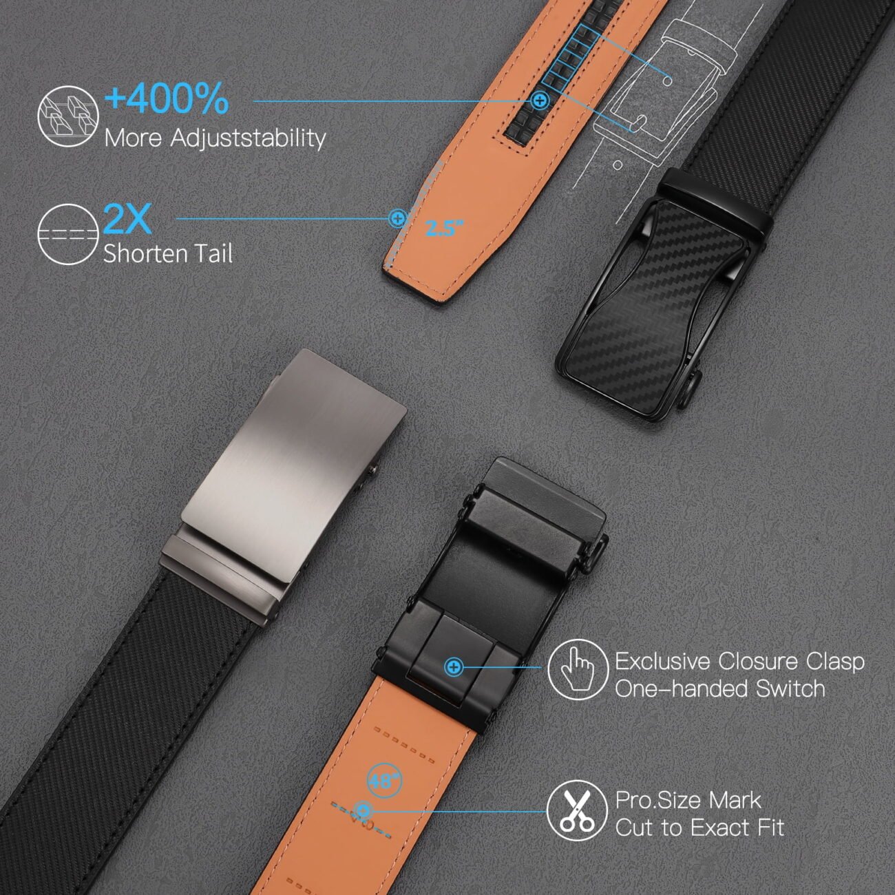 Leather Belts Dress Casual Belt for Men 1 3/8" Automatic Adjustable - Image 2